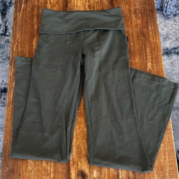 aerie Pants - aerie fold over waist yoga pants in army green